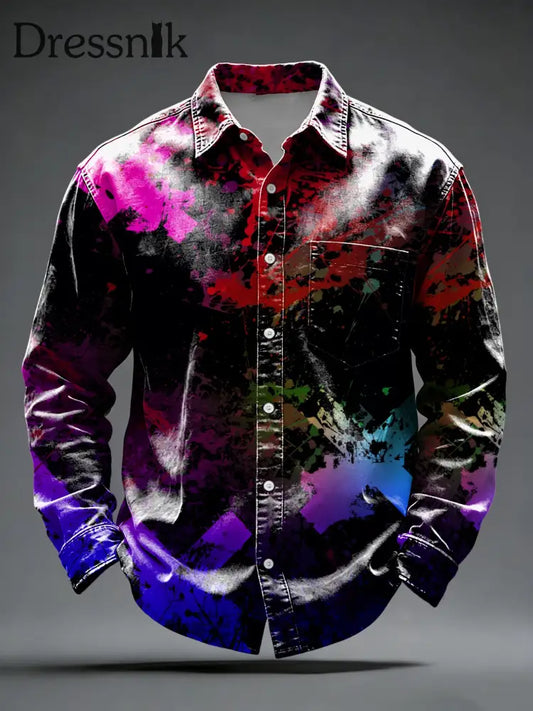 Herren-auffälliges Multicolor-Splatter-Kunst-Button-Down-Shirt mehrfarbig / S