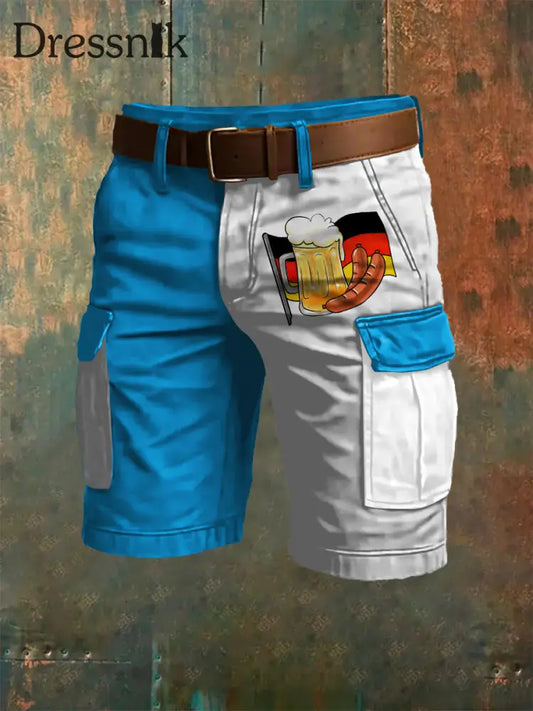 Herren Bayerisches Bier und Würstchen Kunstdruck Overalls Shorts bunt / S
