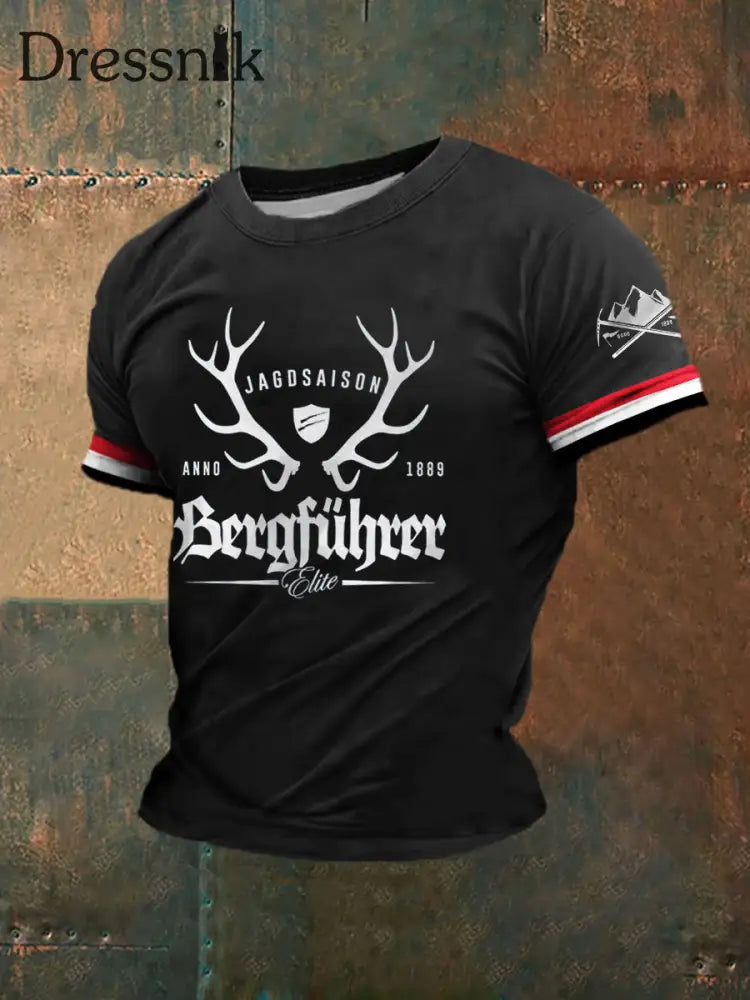 Herren Berg führer bedrucktes Kurzarm-T-Shirt Schwarz / S