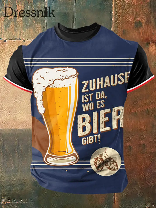 Herren Bier Gitt Print Vintage Mode Kurzarm T-Shirt blau / S