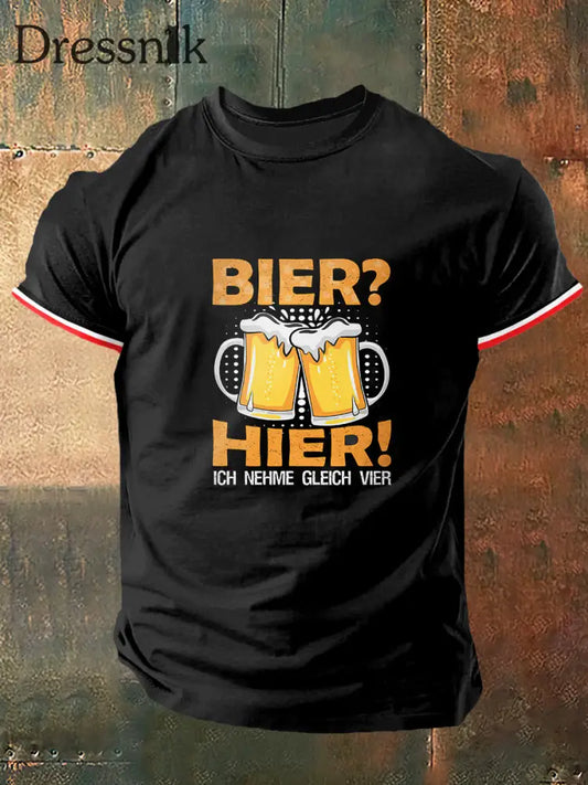 Herren Bier Hier Print Vintage Mode Kurzarm T-Shirt Schwarz / S