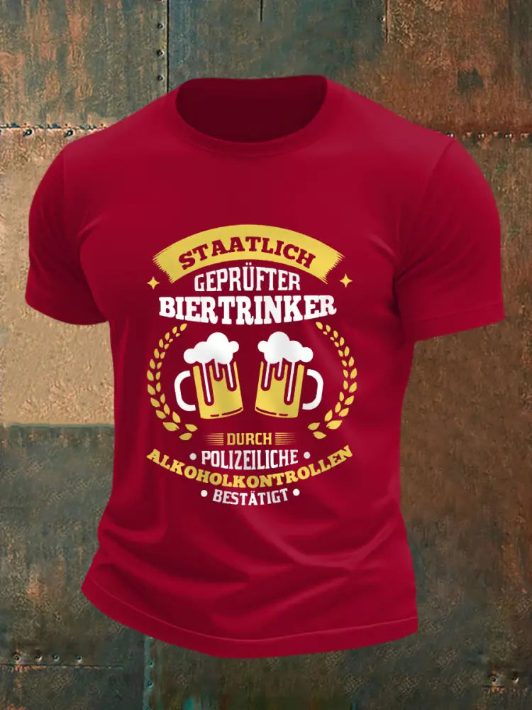Herren Bier liebhaber Casual T-Shirt Tiefrot / S