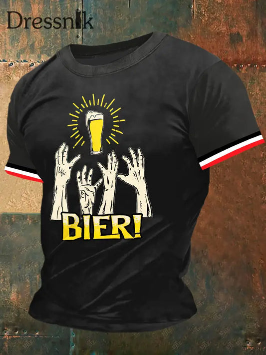 Herren Bier Print Vintage Mode Kurzarm T-Shirt Schwarz / S
