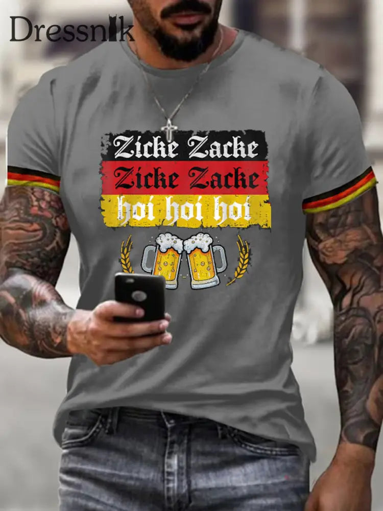 Herren Bierfest Print Shirt Grau / S
