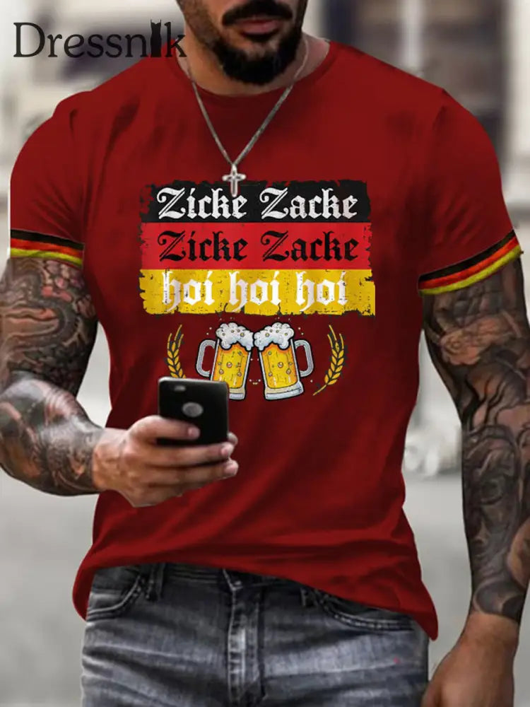 Herren Bierfest Print Shirt Rot / S