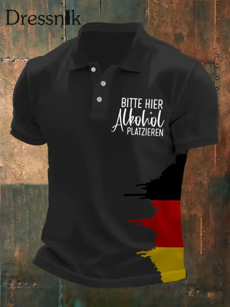Herren Bitte Hier Alcohol Platzierten Bedrucktes POLO Shirt Schwarz / S