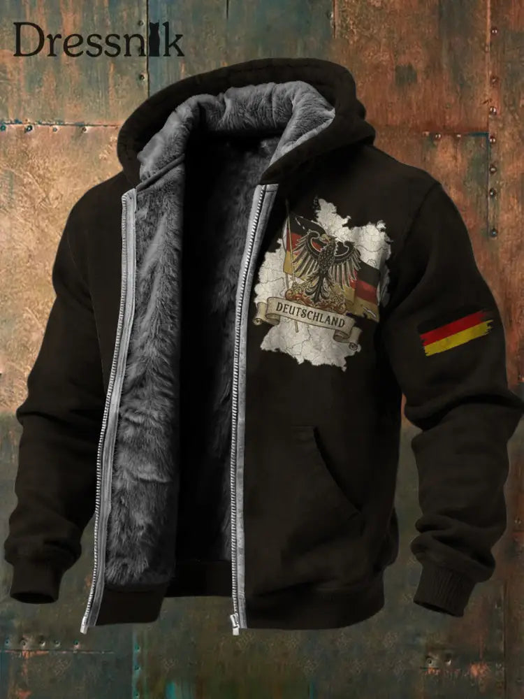 Herren Black Germany Eagle & Map Print Fleece Ausgekleidet Kapuzen jacke mehrfarbig / S