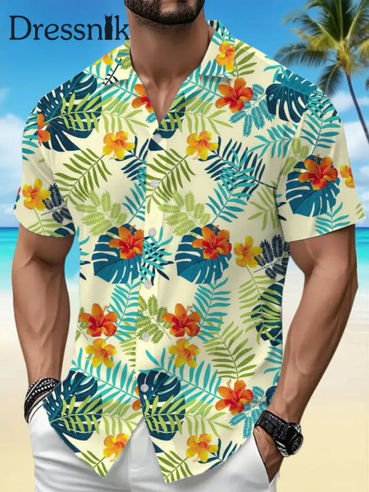 Herren-Blumen druck Freizeit-Urlaubs hemd Beige / S