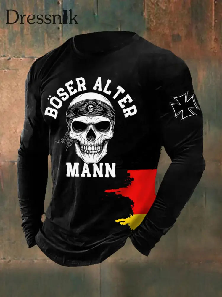 Herren Böser Alter Mann Bedrucktes Langarm-T-Shirt Schwarz / S
