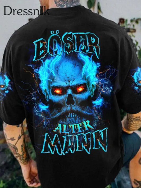 Herren BÖSER ALTER MANN VOLLSTÄNDIGER DRUCK Bedrucktes T-Shirt Schwarz / S