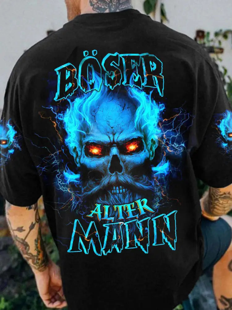 Herren BÖSER ALTER MANN VOLLSTÄNDIGER DRUCK Bedrucktes T-Shirt Schwarz / S