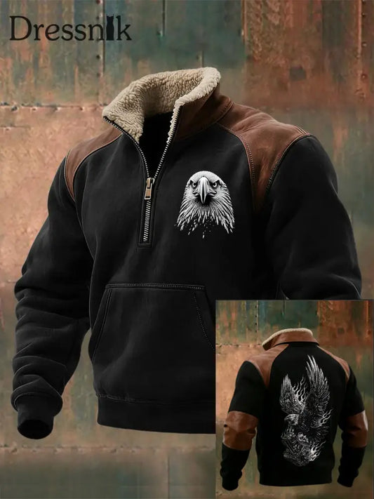 Herren Bold Adler Kopf & Geflügelter Schädel Leder-Akzent Sherpa-Gelinierte Sweatshirt mehrfarbig / S