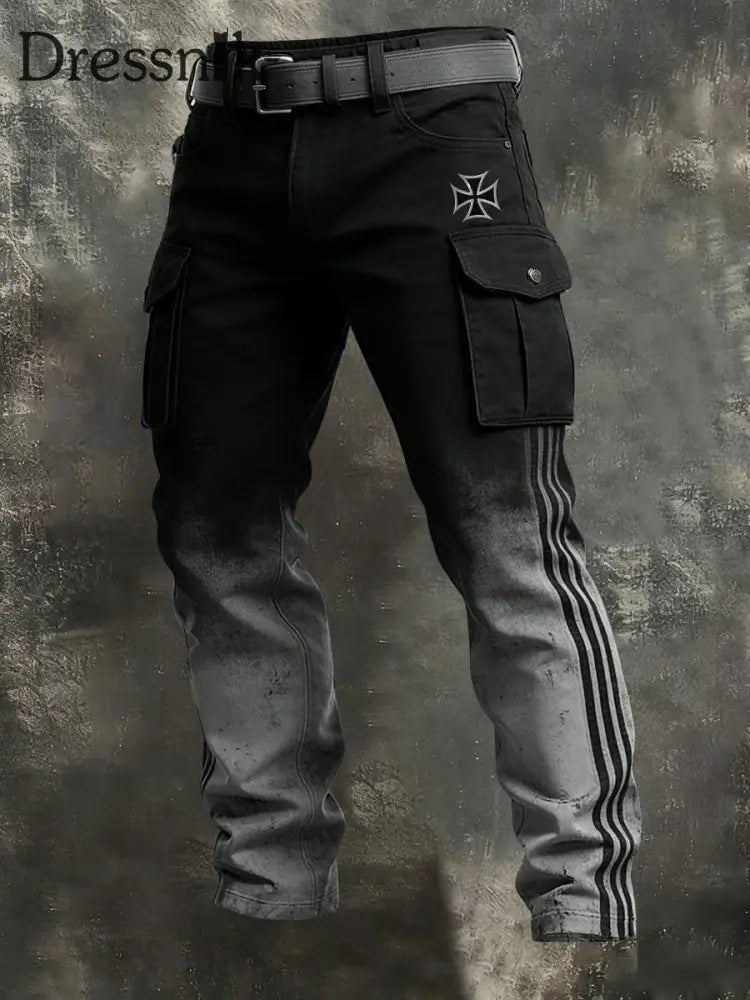 Herren Bold Schwarz-Grau Ombre Deutsche Kreuz Cargo hosen mehrfarbig / S