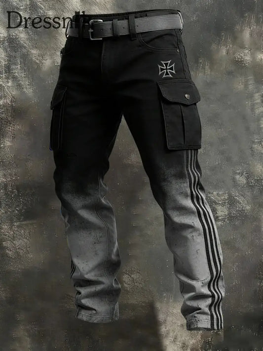 Herren Bold Schwarz-Grau Ombre Deutsche Kreuz Cargo hosen mehrfarbig / S