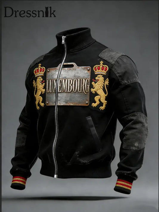 Herren Bold Schwarz Luxemburg Lion & Crown Emblem Jacke mehrfarbig / S