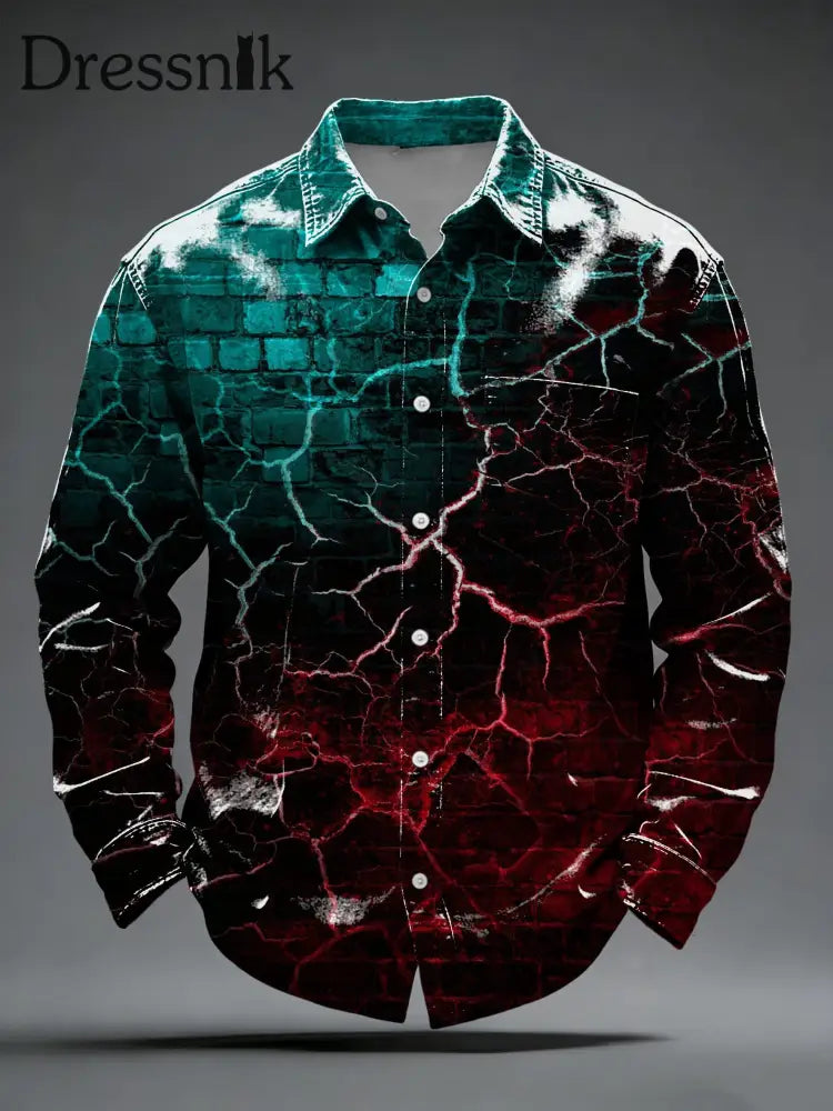 Herren Bold Teal-Red Crackle Brick Button-Down-Shirt mehrfarbig / S