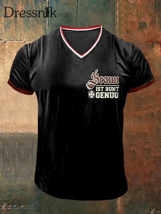 Herren Braun Ist Bunt Cenug bedruckt Vintage Mode Kurzarm V-Ausschnitt T-Shirt Schwarz / S