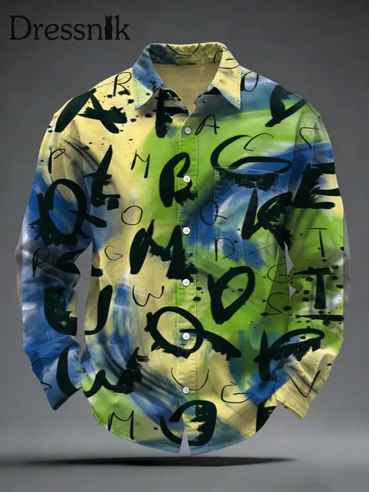 Herren Brief Graffiti Print Shirt Grün / S