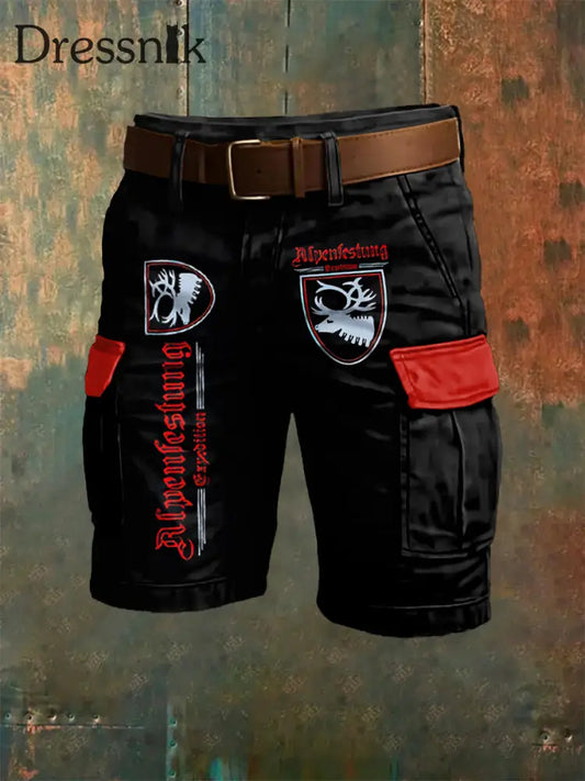 Herren Bucks-Truppe Art Print Overalls Shorts Schwarz / S