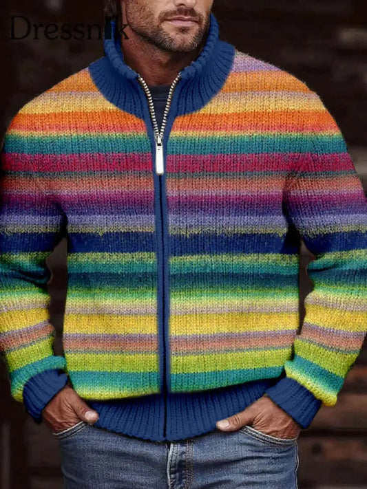 Herren bunt gestreifte gemütliche Strickjacke als bild / S
