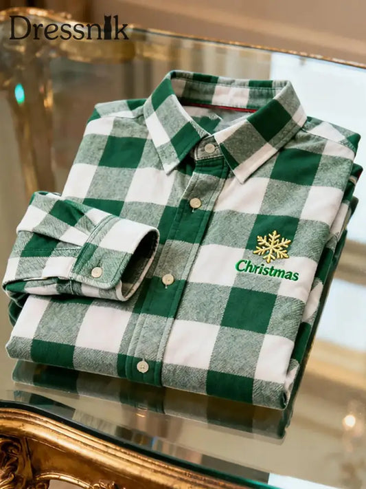 Herren-Business-Retro-Weihnachtskunst-Druck-Langarm-Hemd A / S