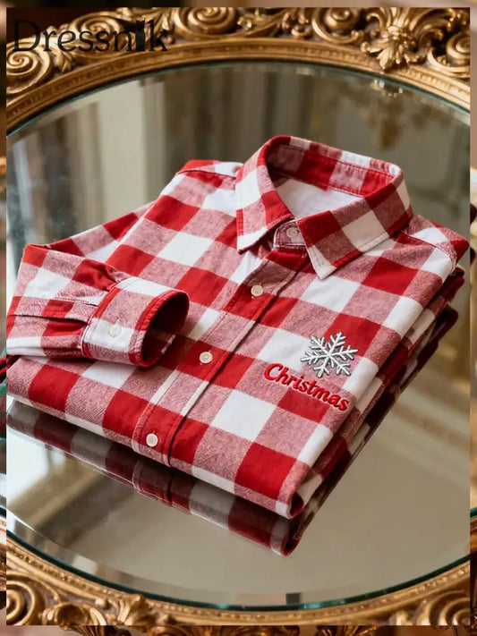 Herren-Business-Retro-Weihnachtskunst-Druck-Langarm-Hemd A / S