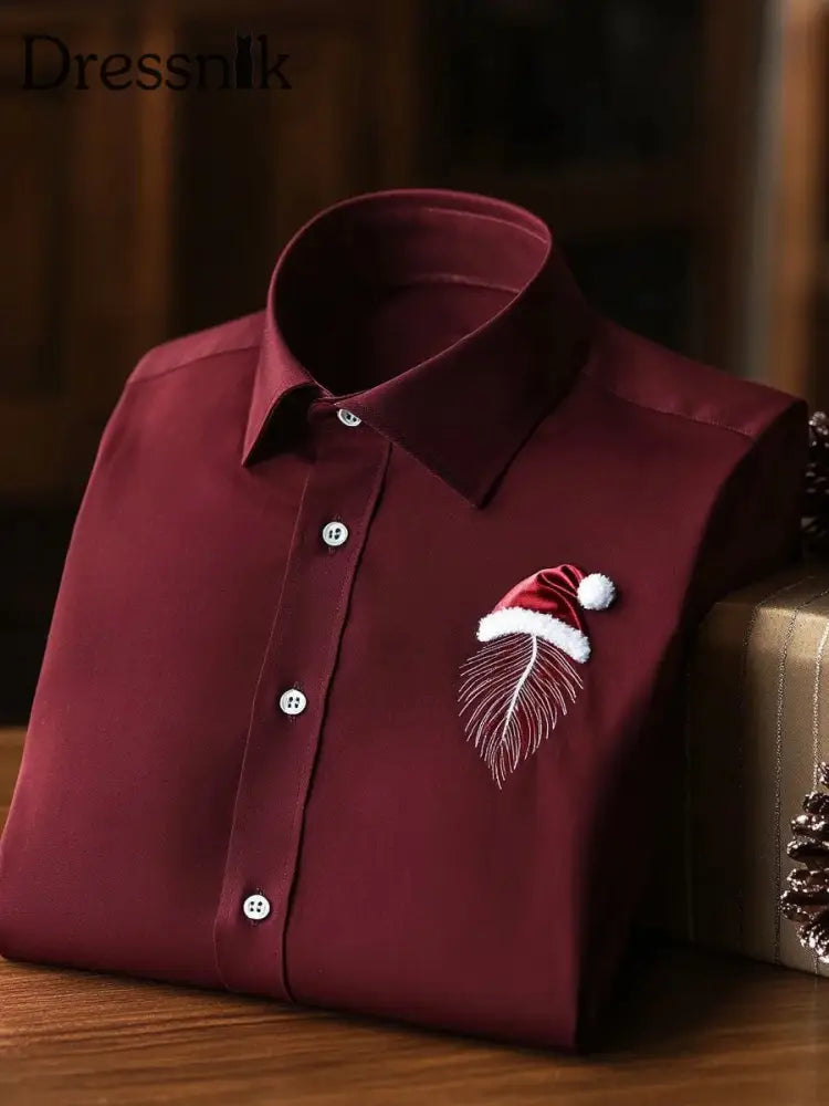 Herren-Business-Retro-Weihnachtskunst-Druck-Langarm-Hemd A / S