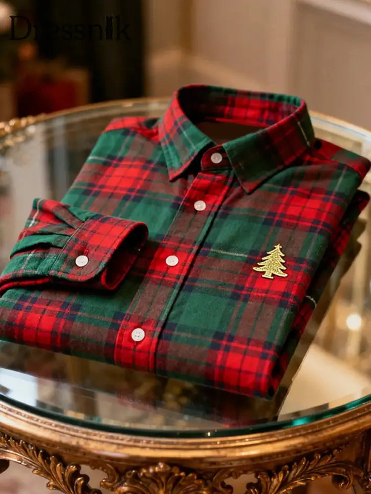 Herren-Business-Retro-Weihnachtskunst-Druck-Langarm-Hemd A / S