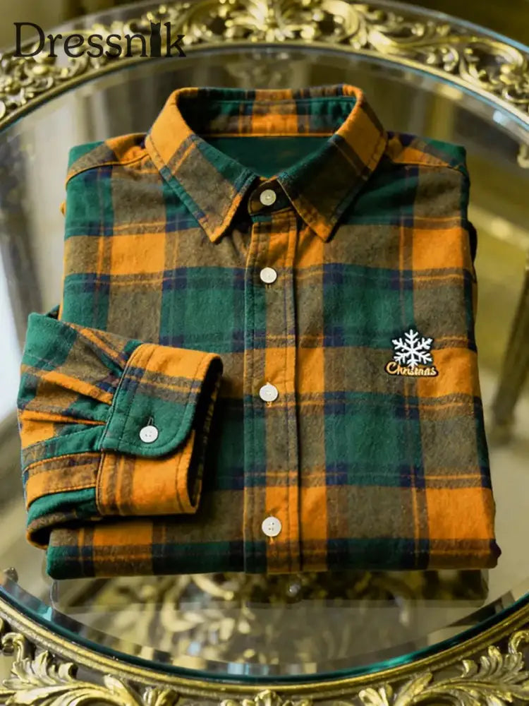 Herren-Business-Retro-Weihnachtskunst-Druck-Langarm-Hemd A / S