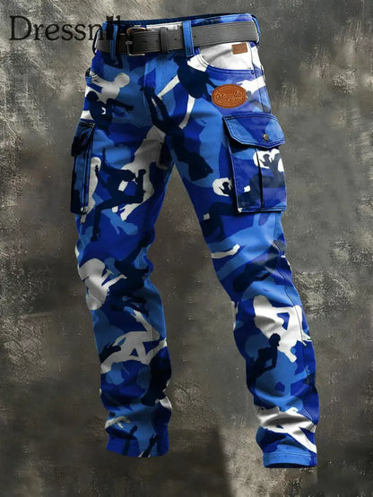 Herren Camouflage Business Style Print Retro Art Freizeit kleidung Hose Blau / S
