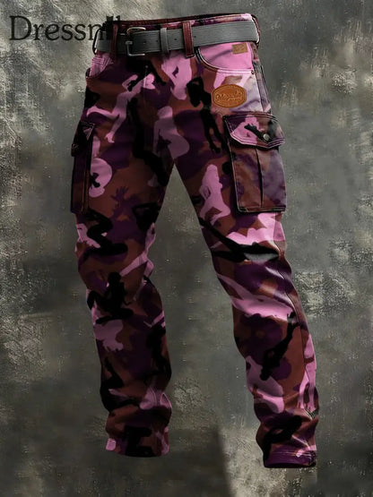 Herren Camouflage Business Style Print Retro Art Freizeit kleidung Hose Rosa / S
