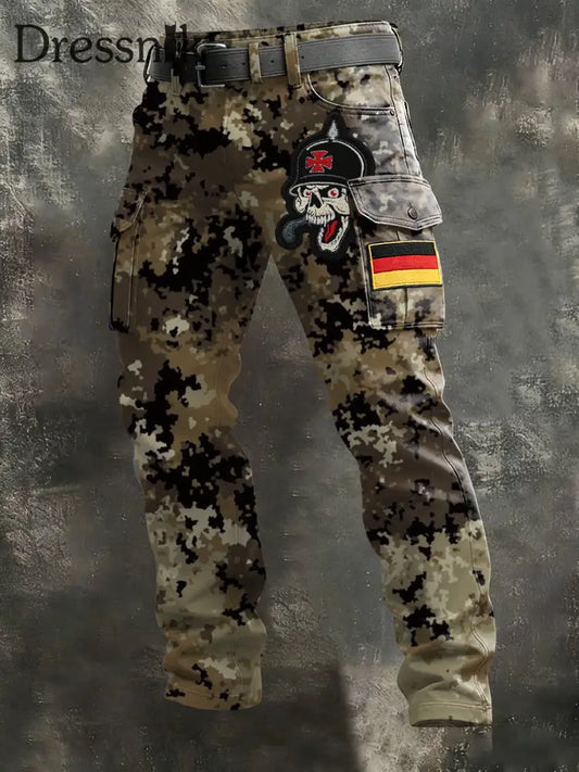 Herren-Camouflage Eisernkreuz-Soldat-Schädel-Logo-Cargo-Hosen mehrfarbig / S