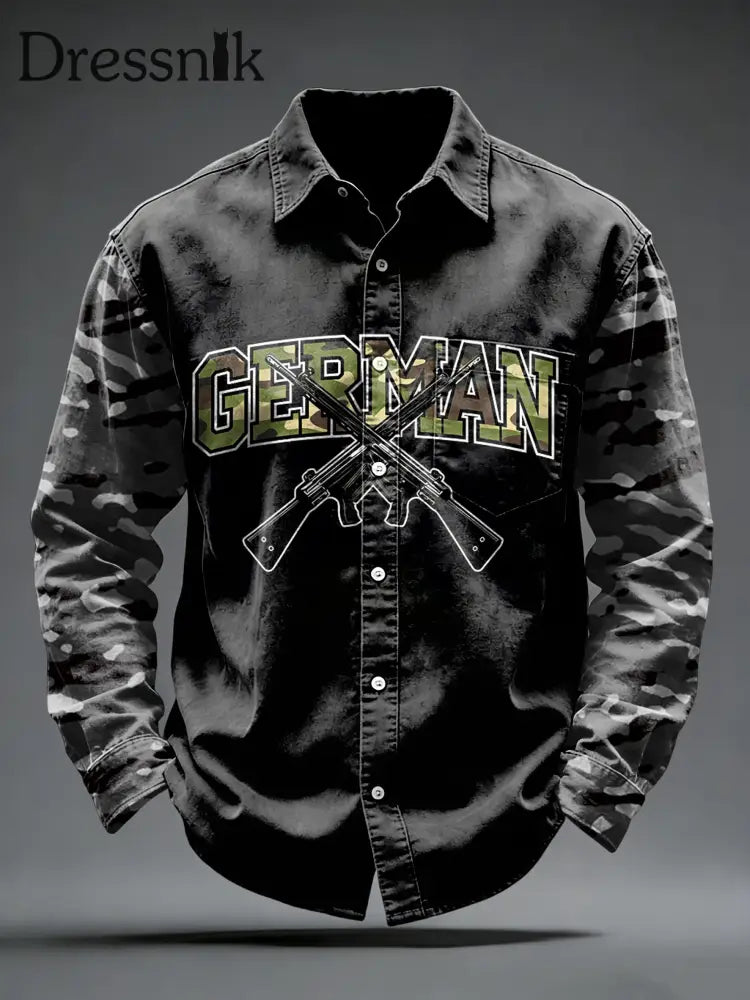 Herren-Camouflage-Patchwork-Print-Freizeit hemd Schwarz / S