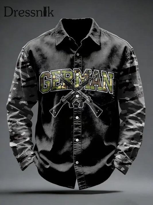 Herren-Camouflage-Patchwork-Print-Freizeit hemd Schwarz / S