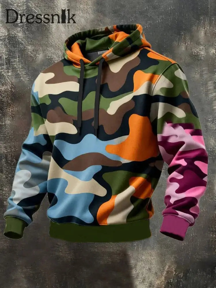 Herren Camouflage Übergroßer Schulter-Hoodie mit Taschen als bild / S