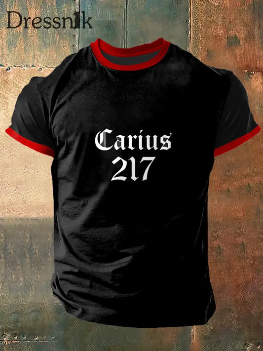 Herren Carius 217 Print Vintage Mode Kurzarm T-Shirt Schwarz / S