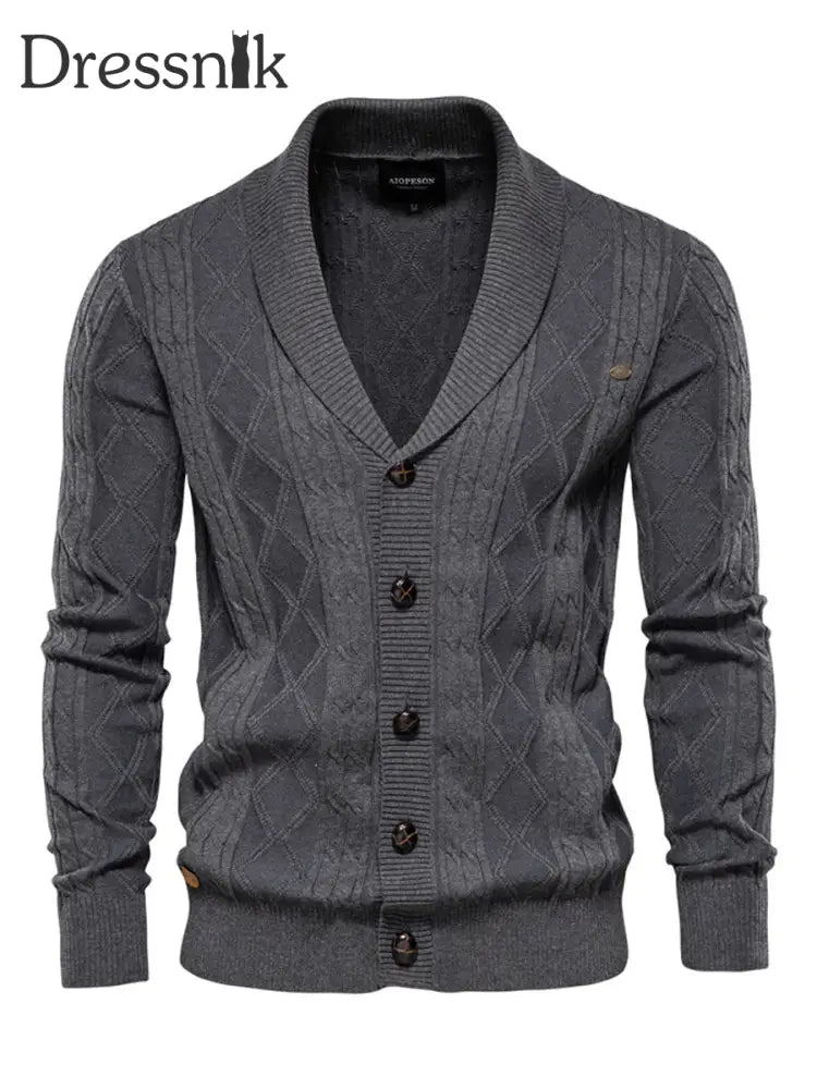 Herren Casual Diamond Check Strickjacke Dunkelgrau / M