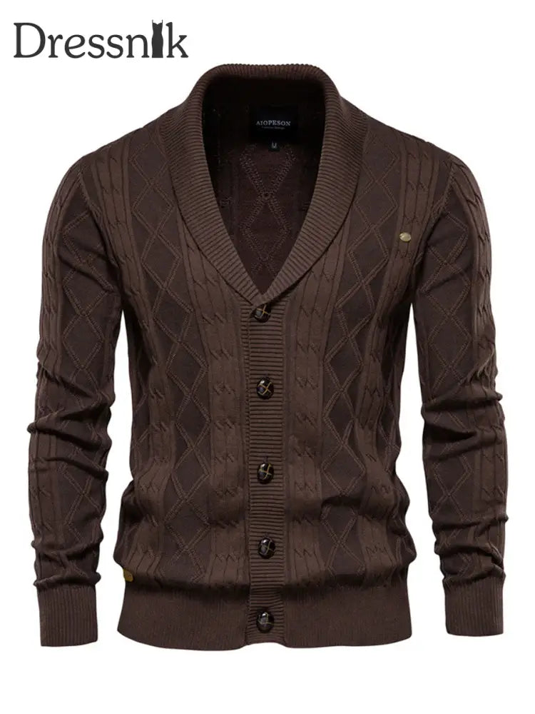 Herren Casual Diamond Check Strickjacke Kaffee / M