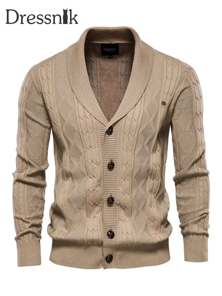 Herren Casual Diamond Check Strickjacke Khaki / M