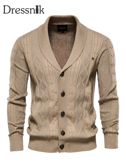 Herren Casual Diamond Check Strickjacke Khaki / M