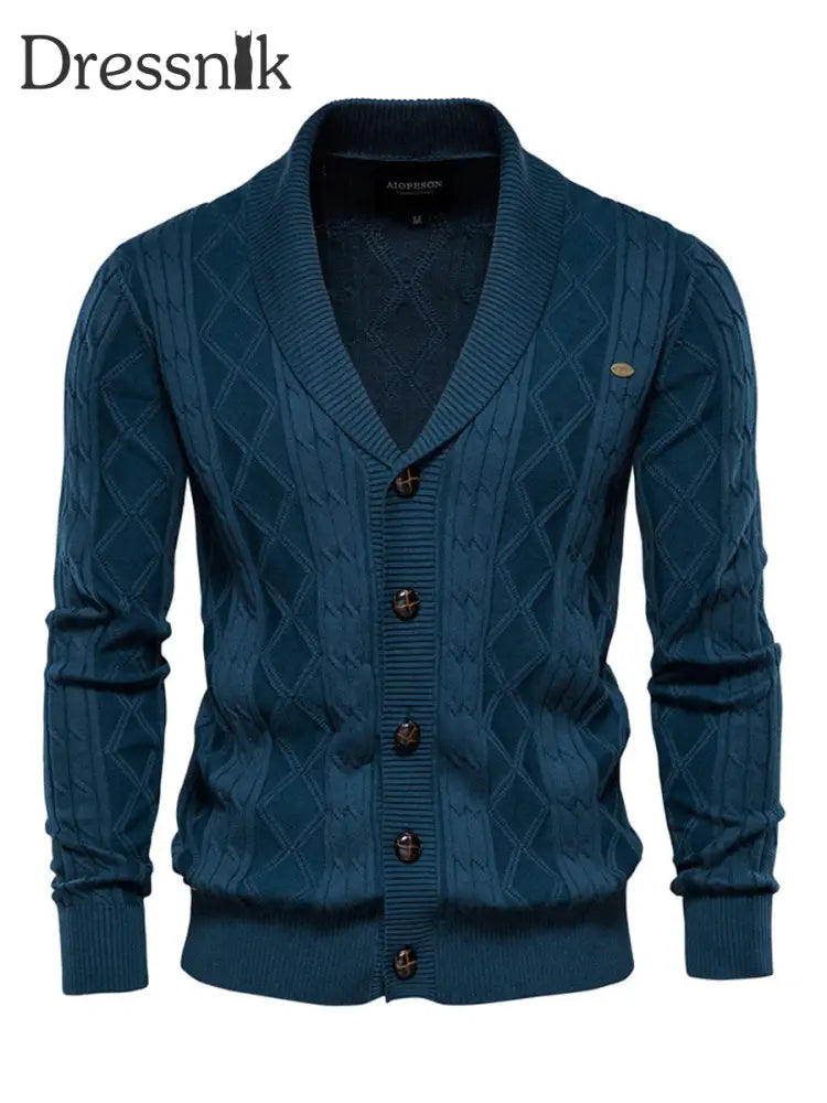 Herren Casual Diamond Check Strickjacke Marineblau / M