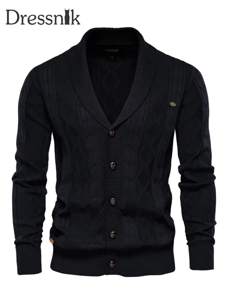 Herren Casual Diamond Check Strickjacke Schwarz / M