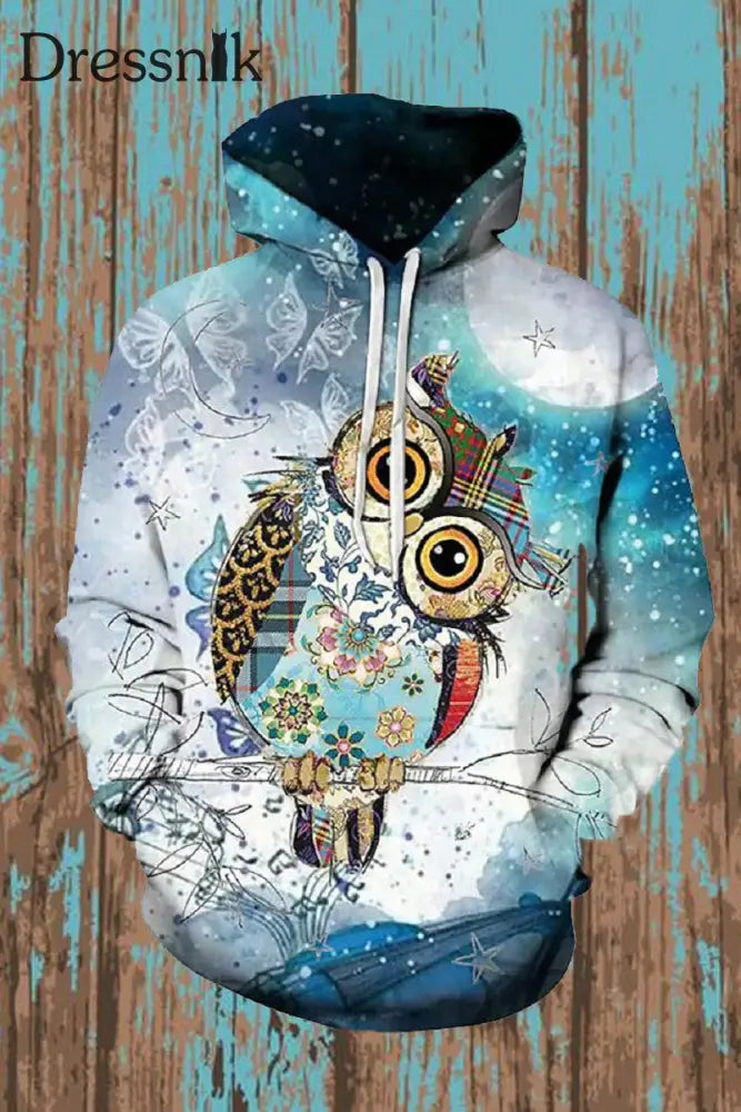 Herren Casual Owl Print Retro Kapuzen Sweatshirt A / S