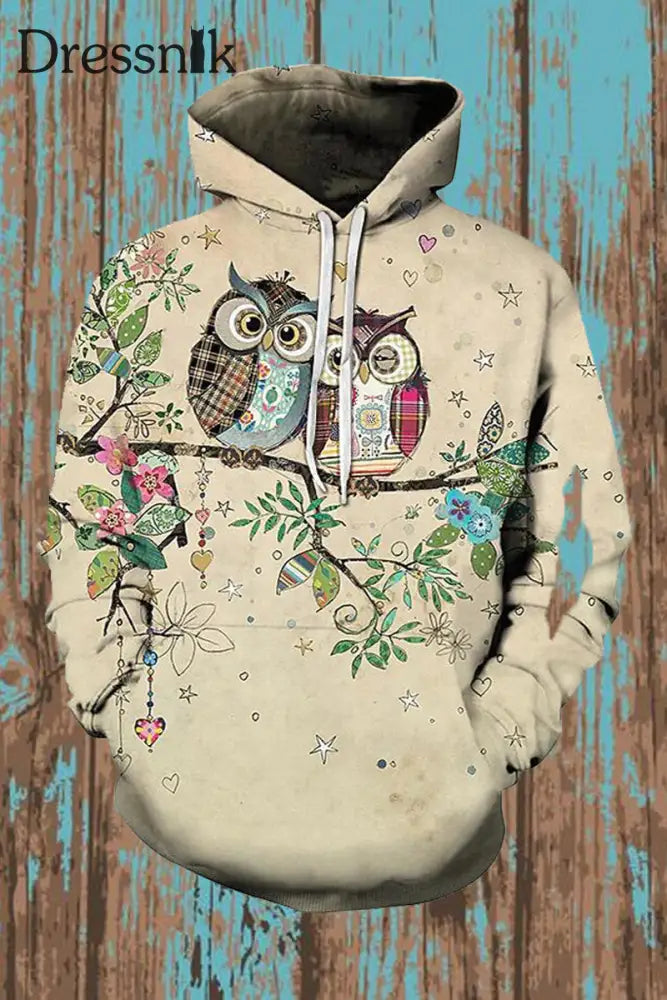 Herren Casual Owl Print Retro Kapuzen Sweatshirt B / S