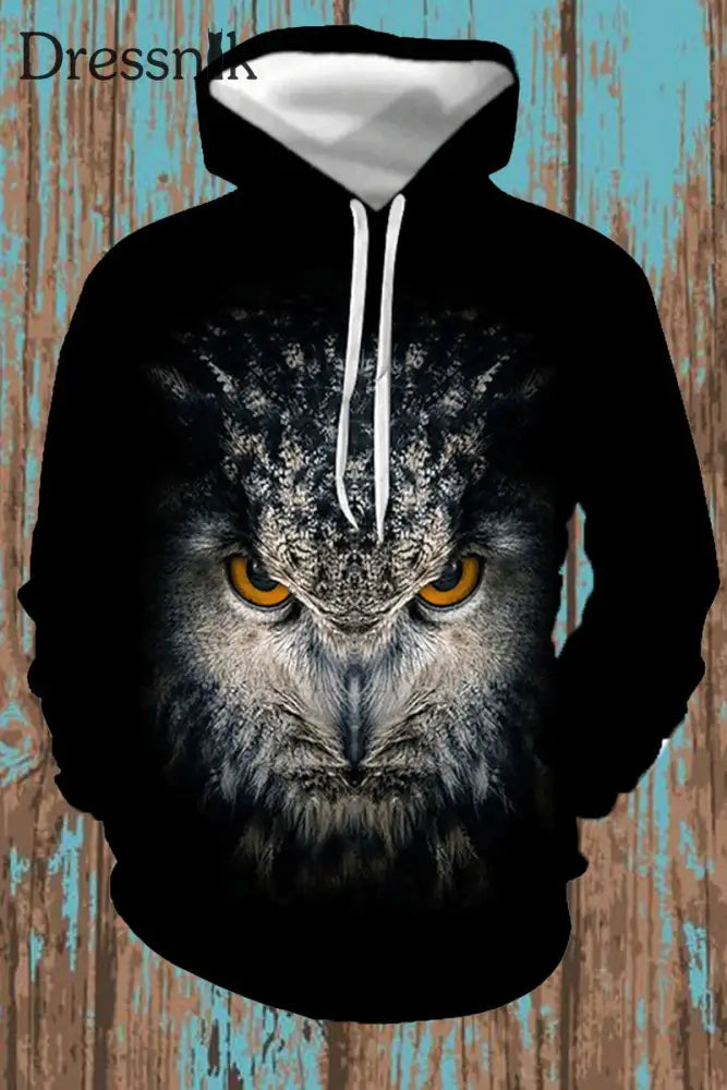 Herren Casual Owl Print Retro Kapuzen Sweatshirt D / S