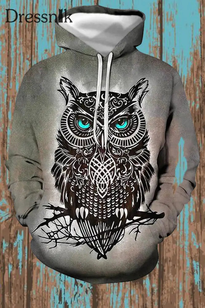 Herren Casual Owl Print Retro Kapuzen Sweatshirt F / S