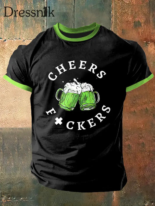 Herren-Cheers Print Vintage Mode Kurzarm T-Shirt Schwarz / S