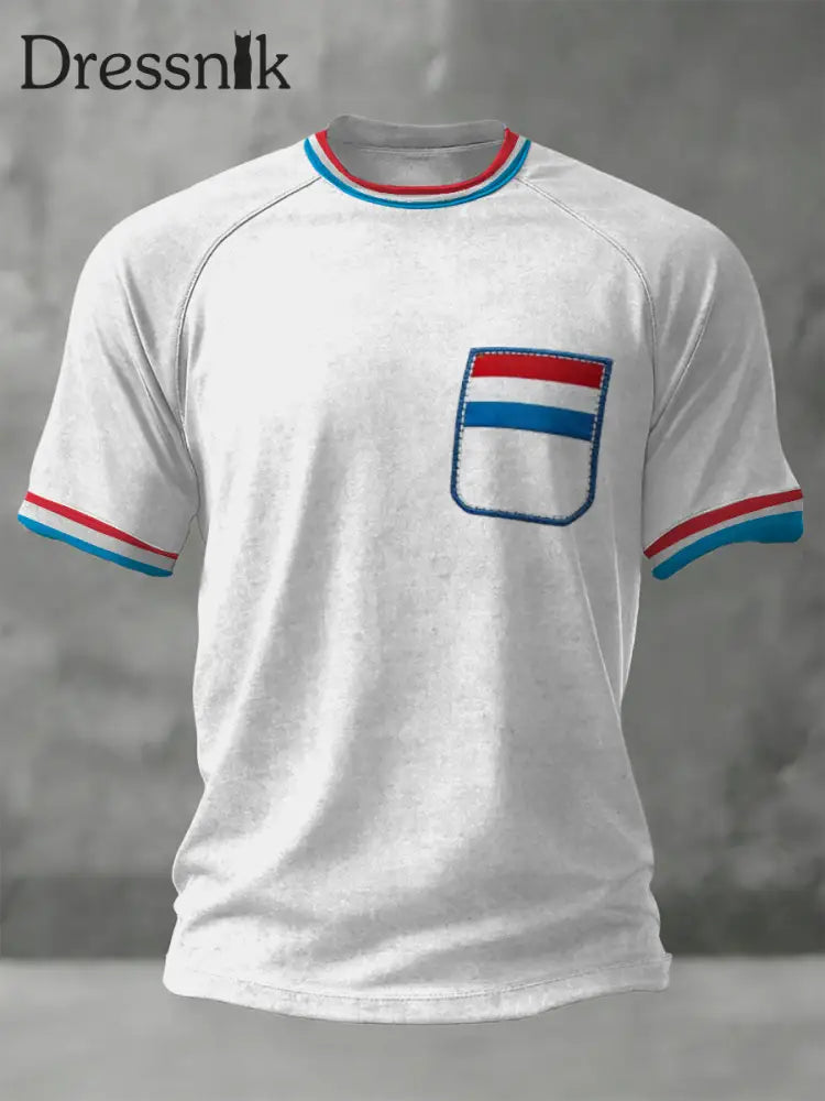 Herren Clean Grey Luxemburg Flagge Taschen Akzent T-Shirt mehrfarbig / S