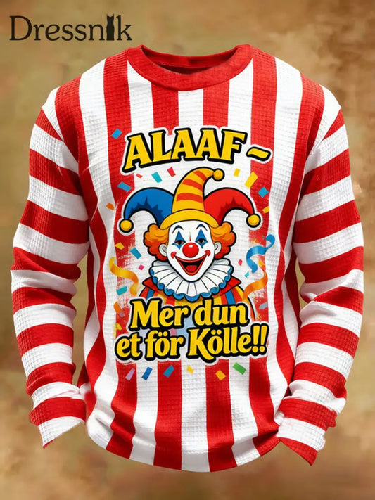 Herren-Clown-Clown-Print-Lässige Waffel-Langarm-T-Shirt Rot / S