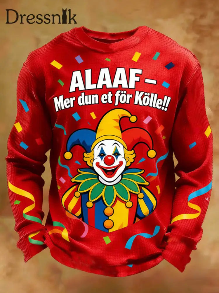 Herren-Clown-Clown-Print-Lässige Waffel-Langarm-T-Shirt Rot / S